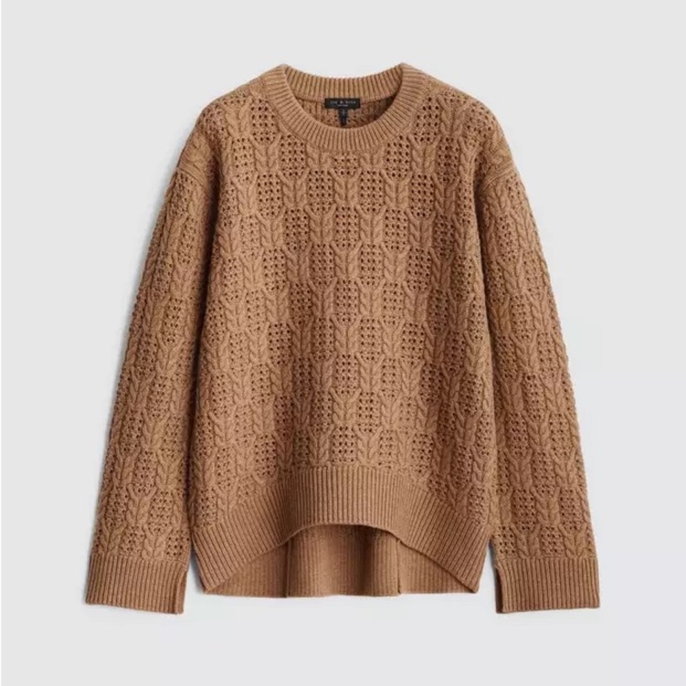 NWOT Rag and Bone Divya Cable Crew Wool Sweater in Camel
